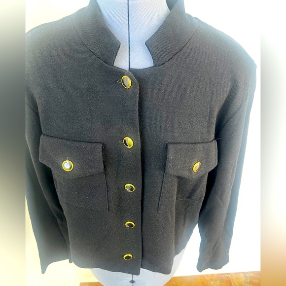 Vintage Sz L CW Clifford & Willis Black Wool Knit Mandarin Jacket Blazer Classic - Picture 3 of 16